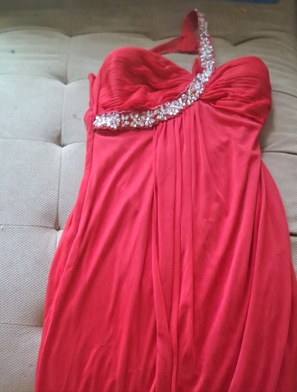 Cache Red One-Shoulder Embellished Maxi Skirt